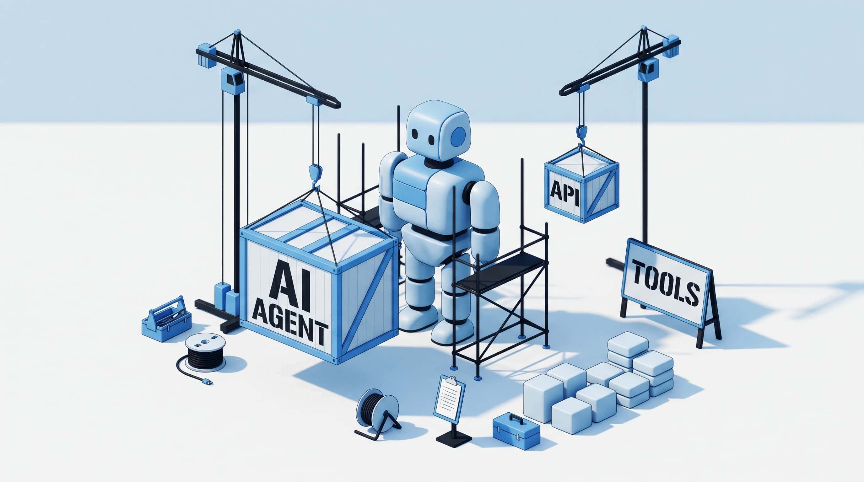 Schematische weergave van een AI-agent architectuur met framework, tools en integraties