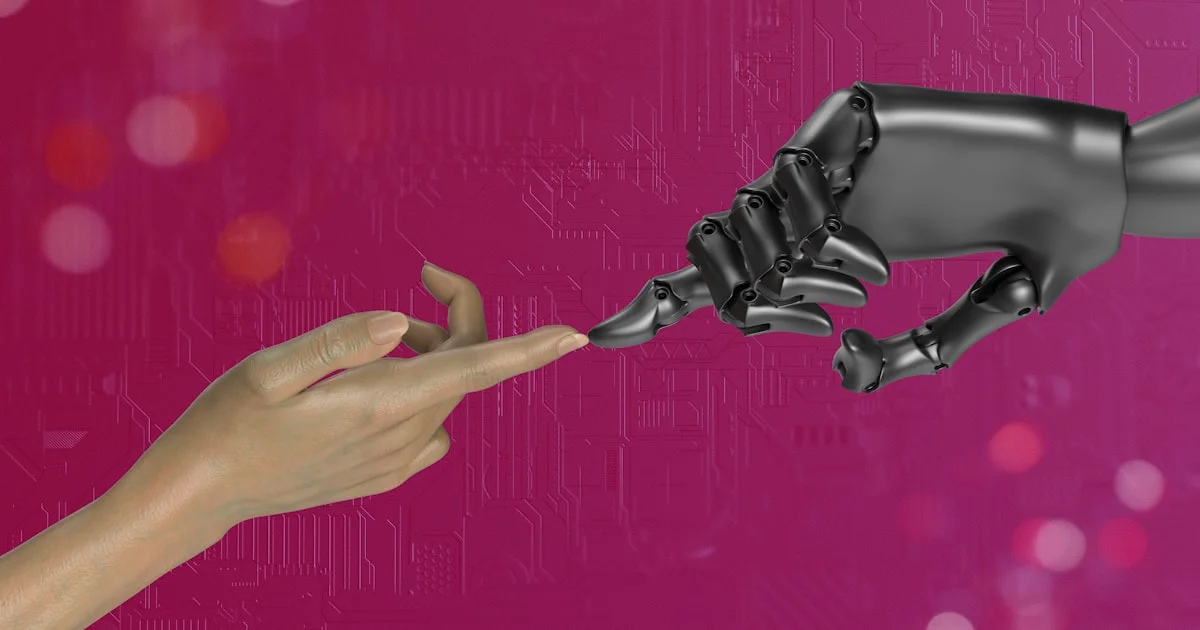 Abstracte digitale visualisatie van twee AI-systemen die naast elkaar worden vergeleken in een zakelijke context