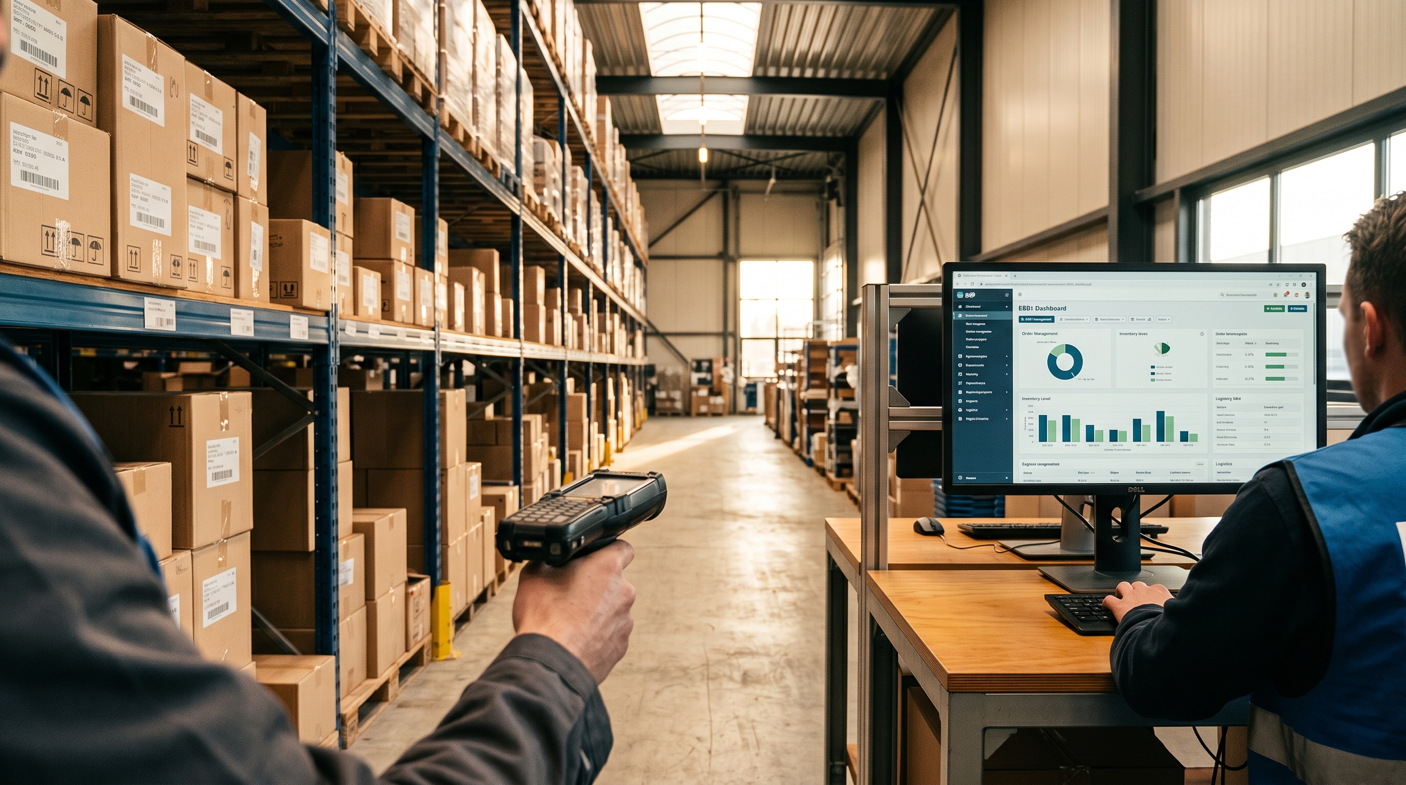 Groothandel magazijn met geintegreerde software systemen en digitale orderverwerking