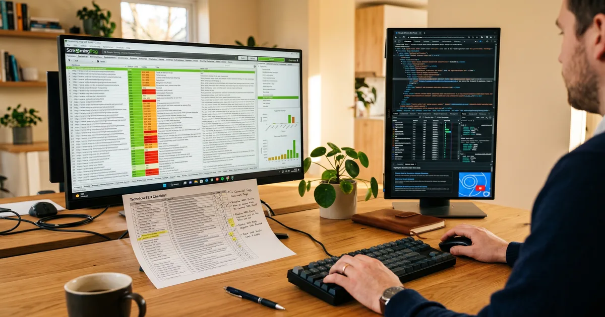 Technische SEO audit checklist met crawlbaarheid, indexatie en Core Web Vitals controles voor MKB-websites