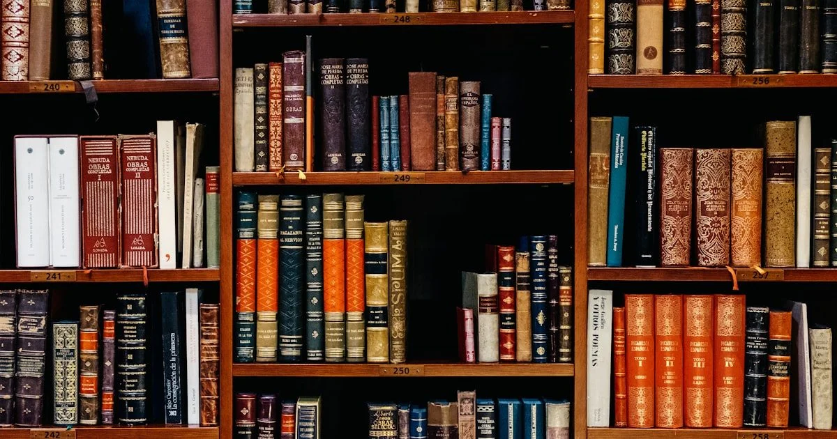 Bibliotheek met boeken op planken, metafoor voor Retrieval Augmented Generation (RAG) waarbij AI slim eigen kennisbronnen en data doorzoekt